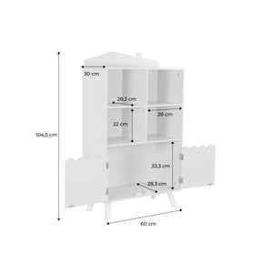 Biblioteca per bambini in legno di pino 2 porte e 4 scaffali, marrone