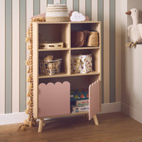 Biblioteca per bambini in legno di pino 2 porte 4 scaffali, rosa