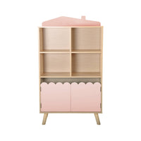 Biblioteca per bambini in legno di pino 2 porte 4 scaffali, rosa