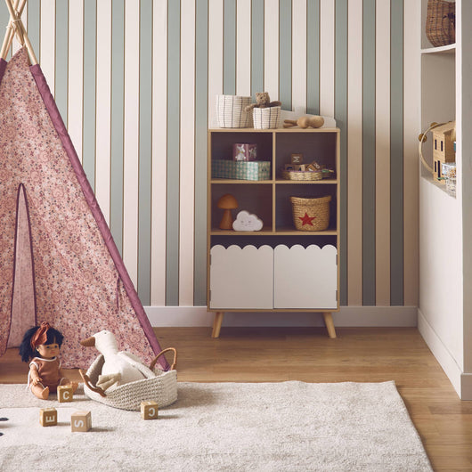 Biblioteca per bambini in legno di pino 2 porte 4 scaffali, bianco