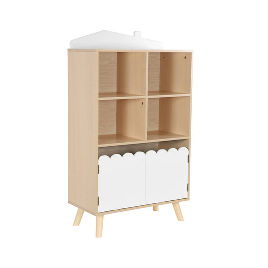 Biblioteca per bambini in legno di pino 2 porte 4 scaffali, bianco