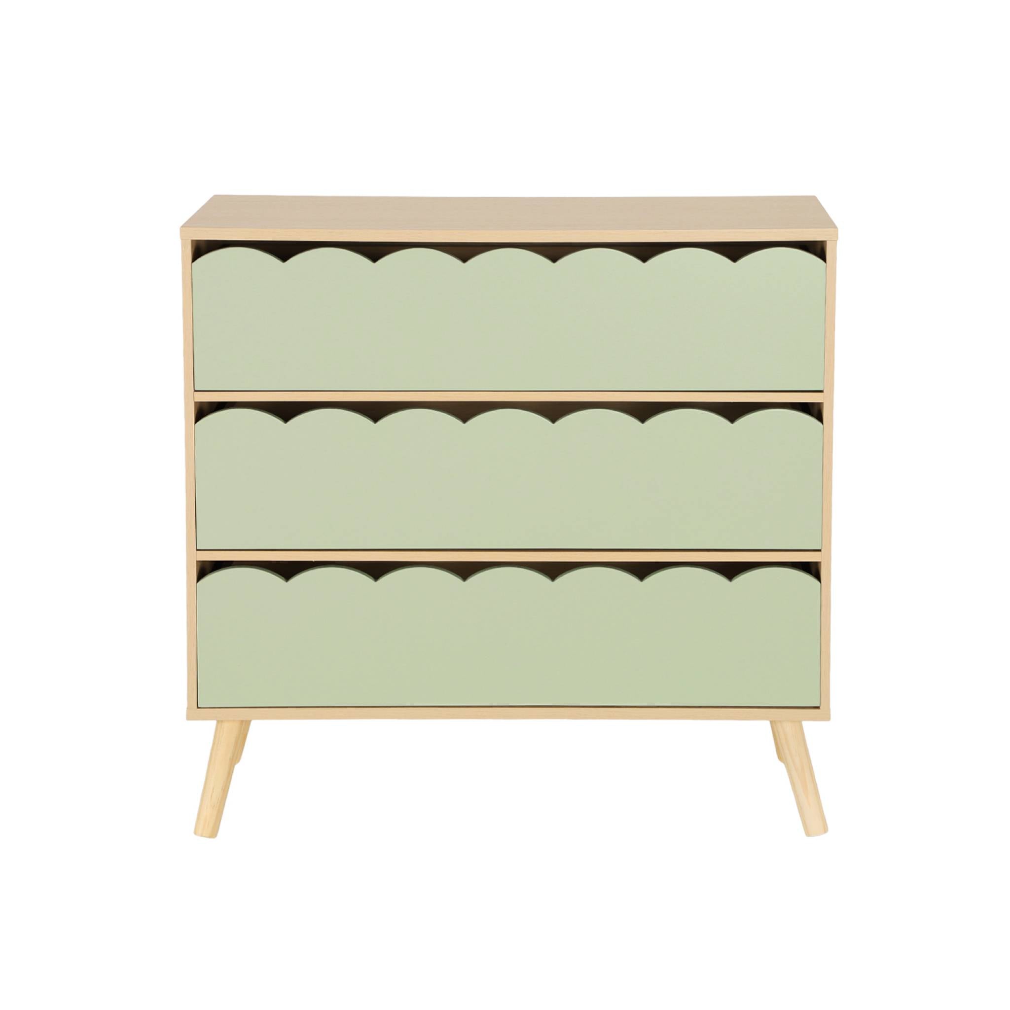 Cassettiera per bambini effetto legno 3 cassetti, verde