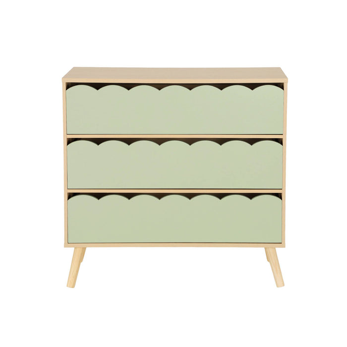 Cassettiera per bambini effetto legno 3 cassetti, verde