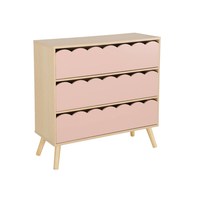 Cassettiera per bambini effetto legno 3 cassetti, rosa