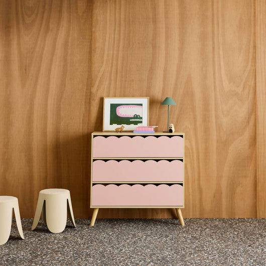 Cassettiera per bambini effetto legno 3 cassetti, rosa