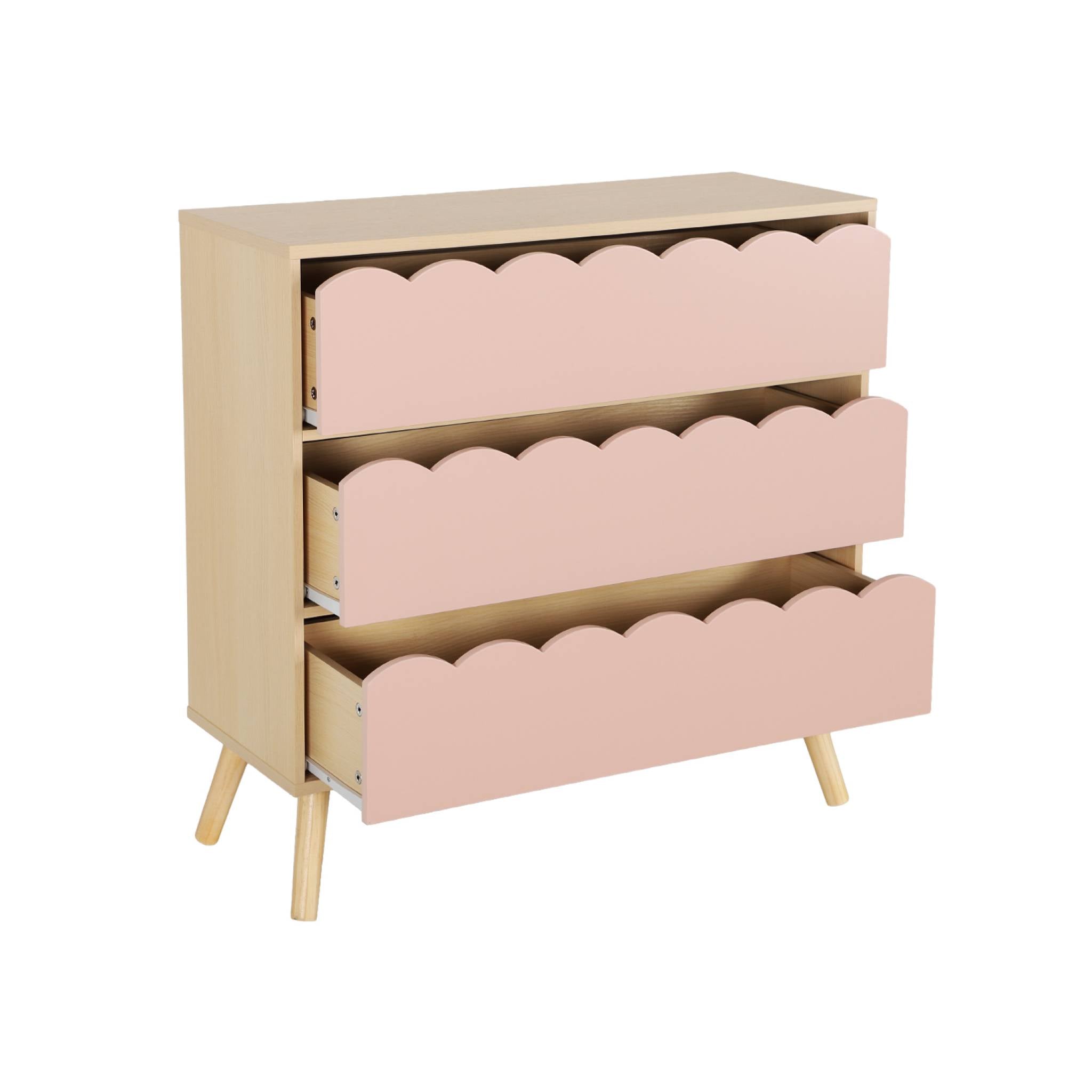 Cassettiera per bambini effetto legno 3 cassetti, rosa