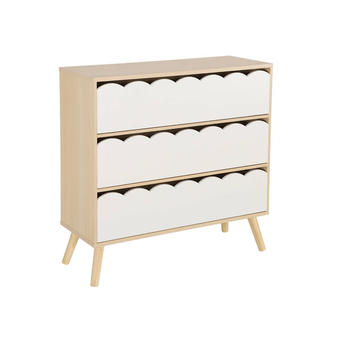 Cassettiera per bambini effetto legno 3 cassetti, bianco