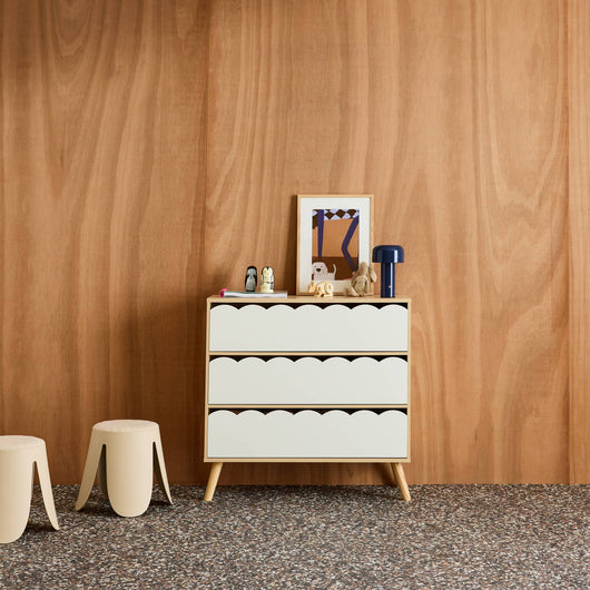 Cassettiera per bambini effetto legno 3 cassetti, bianco