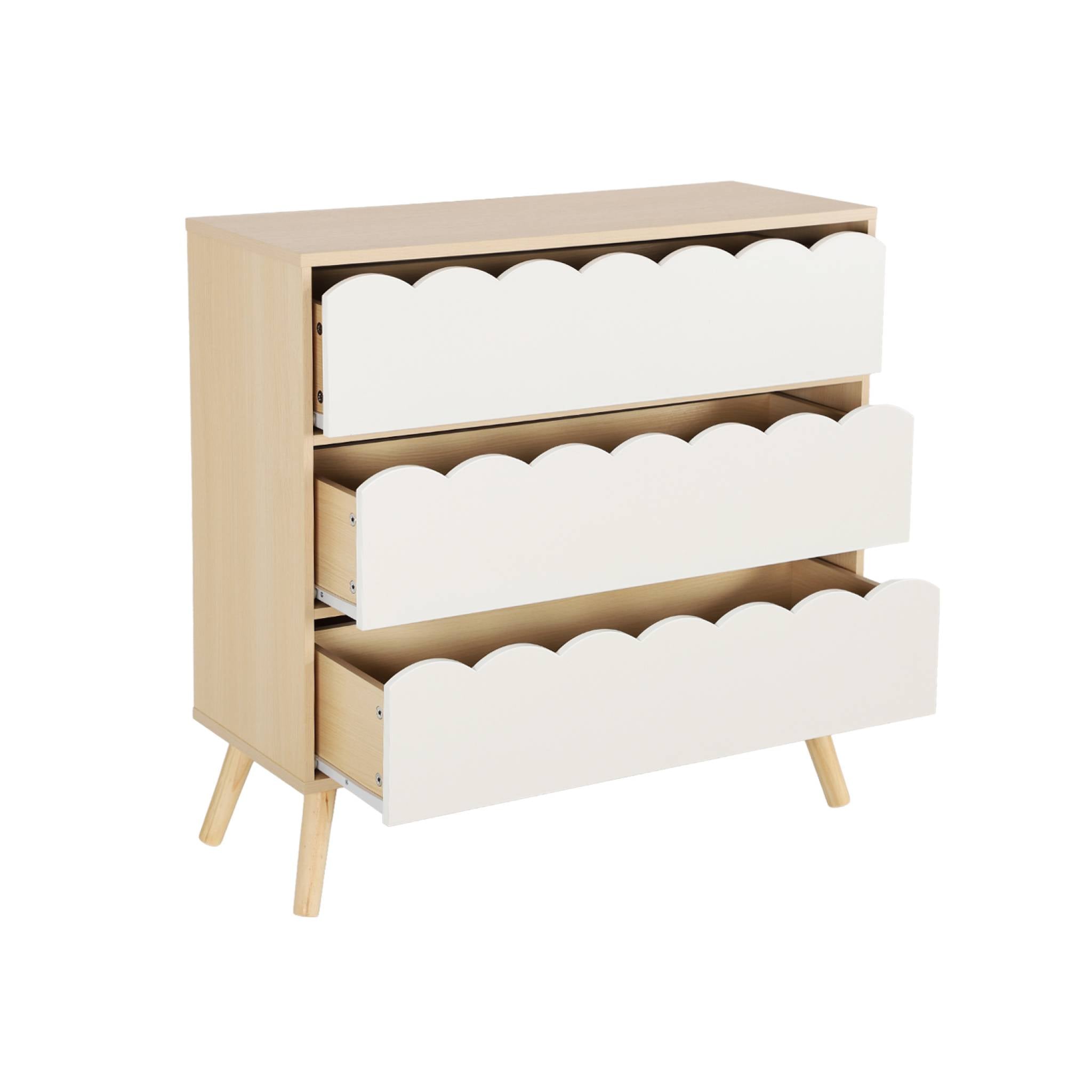 Cassettiera per bambini effetto legno 3 cassetti, bianco