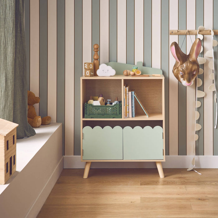 Libreria per bambini a 2 ripiani e 2 ante, verde