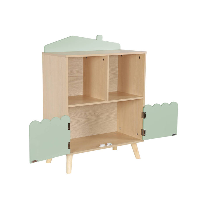 Libreria per bambini a 2 ripiani e 2 ante, verde