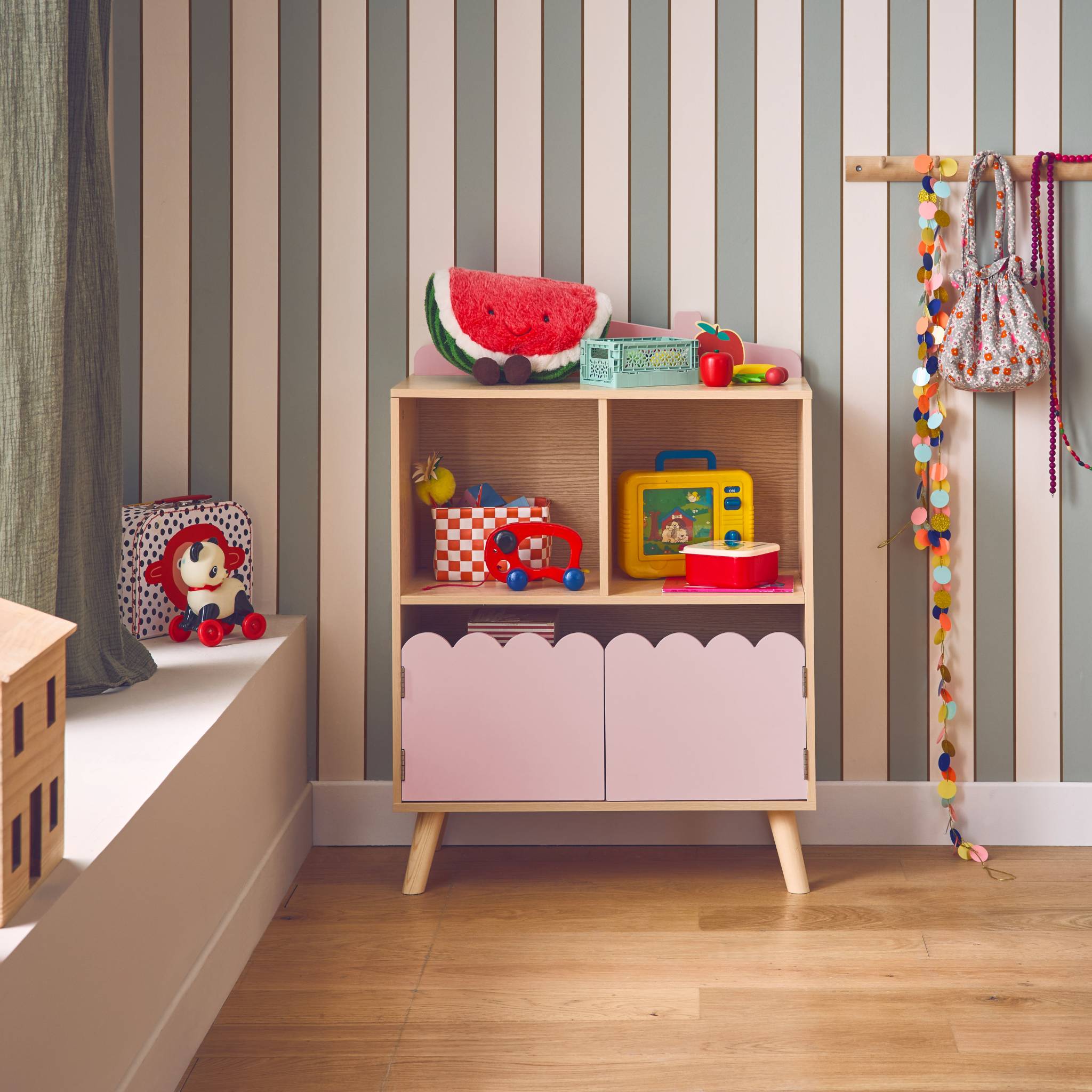 Libreria per bambini a 2 ripiani e 2 ante, rosa