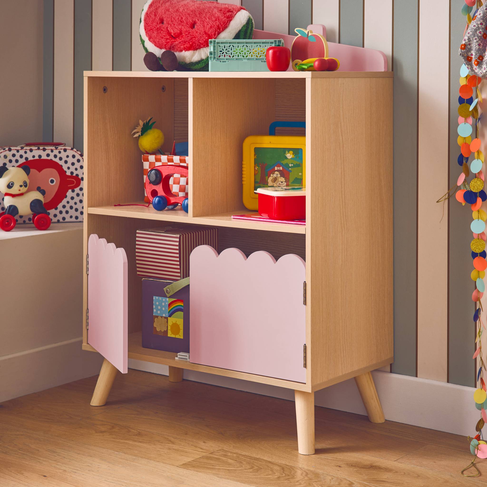 Libreria per bambini a 2 ripiani e 2 ante, rosa