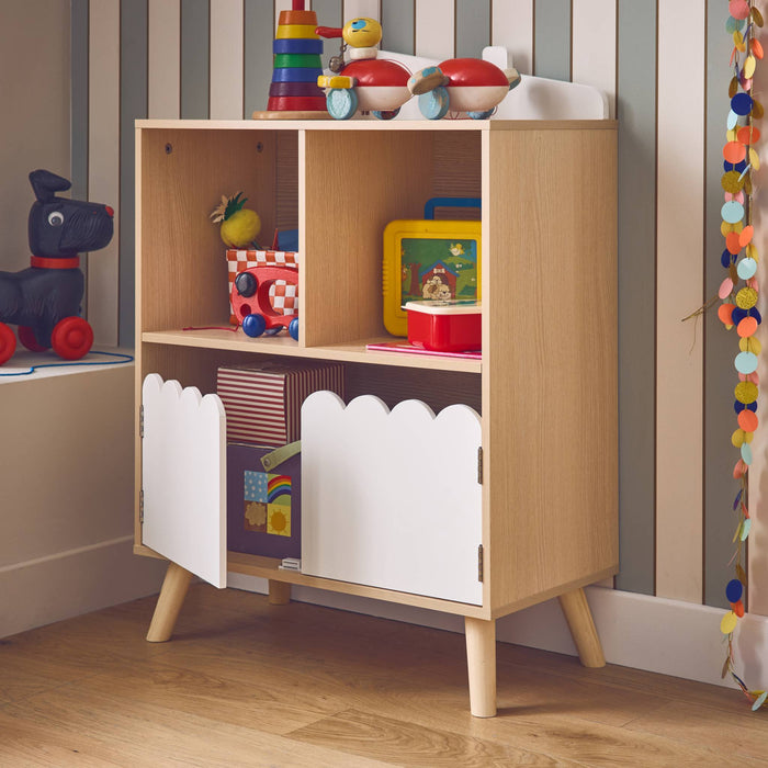 Libreria per bambini a 2 ripiani e 2 ante, bianco