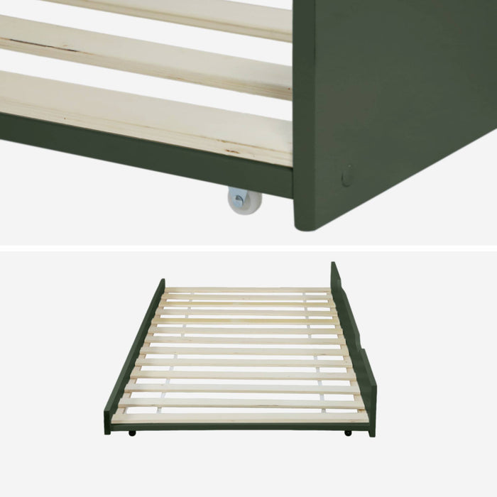 Cassetto letto per bambini roya in legno di pino naturale, verde