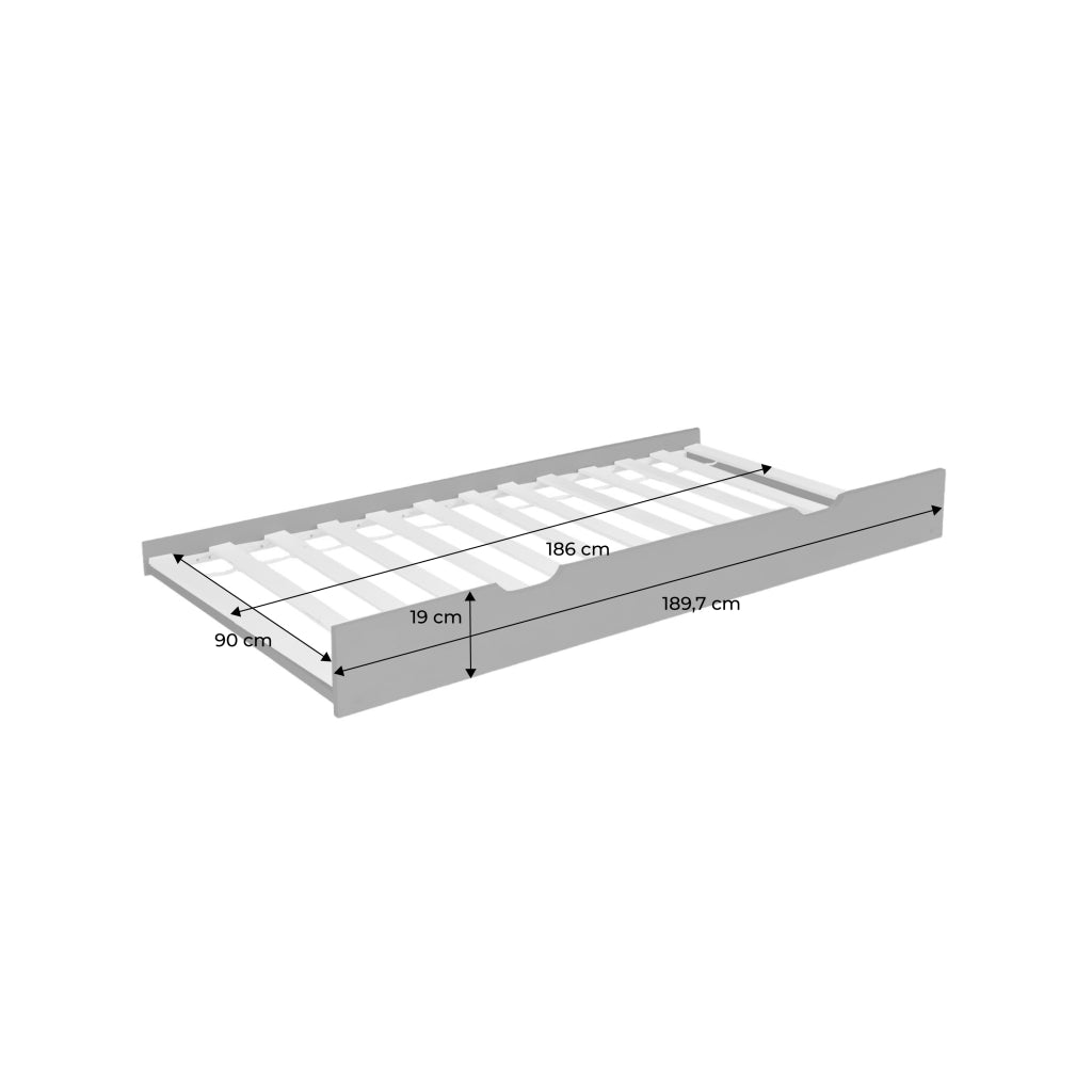 Cassetto letto per bambini roya in legno di pino naturale, bianco