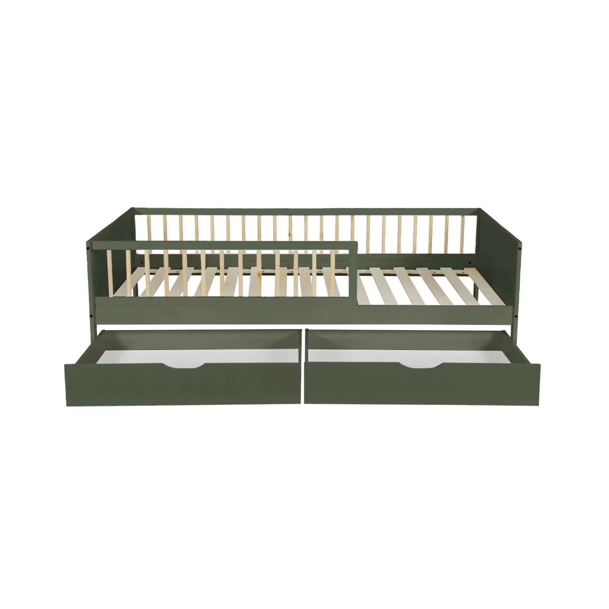 Letto per bambini 190 cm in pino naturale con rete a doghe e cassetti,