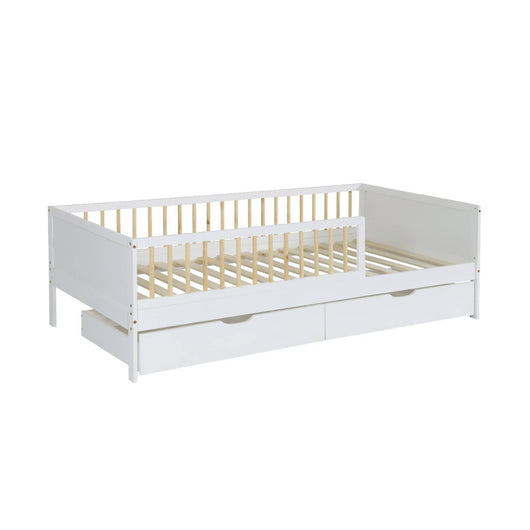 Letto per bambini 190 cm in pino naturale con rete a doghe e cassetti,