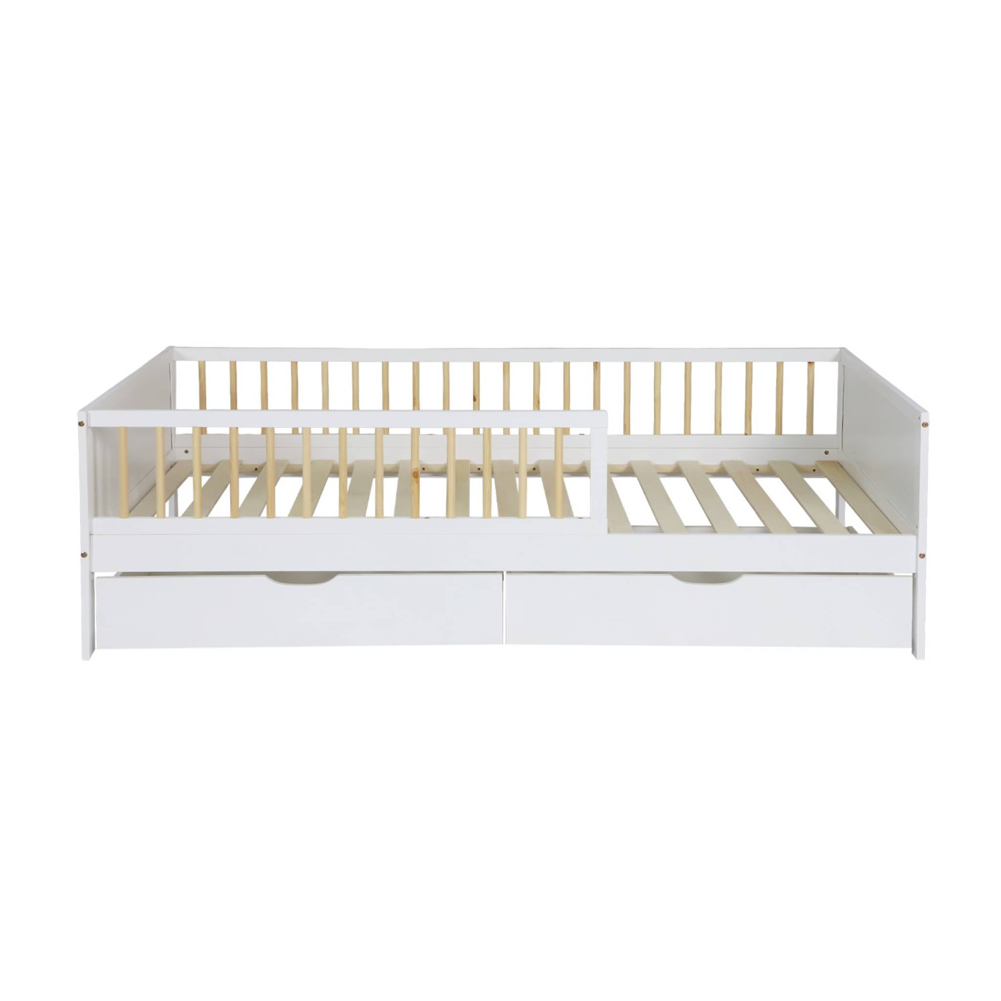 Letto per bambini 190 cm in pino naturale con rete a doghe e cassetti,