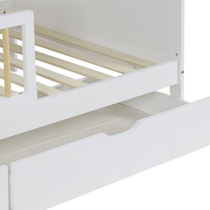 Letto per bambini 190 cm in pino naturale con rete a doghe e cassetti,