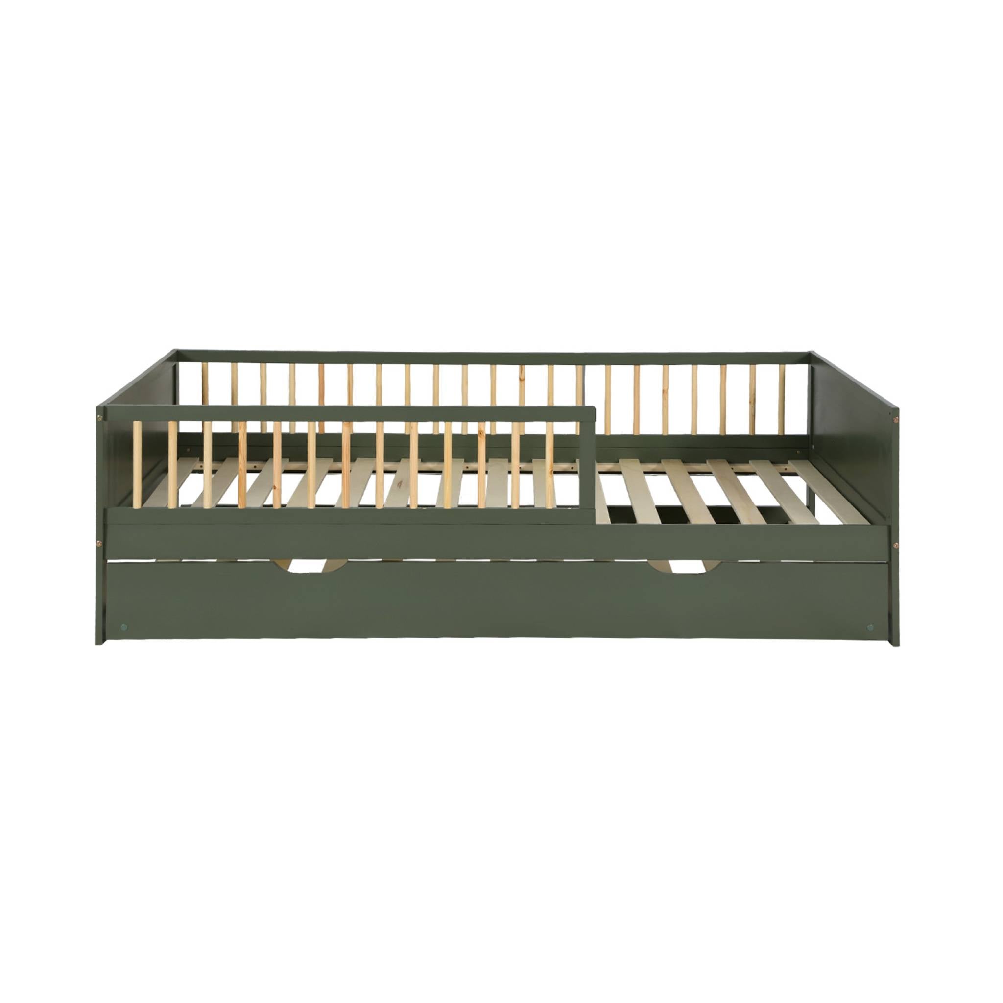 Letto per bambini 190 cm in pino naturale con rete a doghe e cassetto,