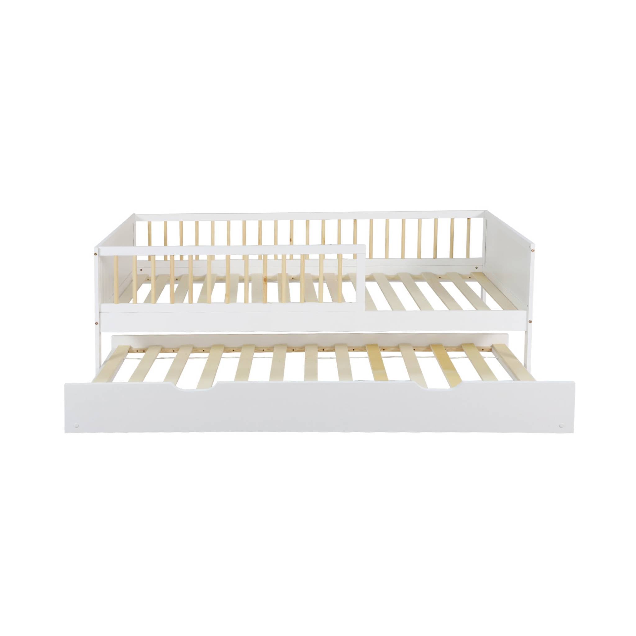 Letto per bambini 190 cm in pino naturale con rete a doghe e cassetto,