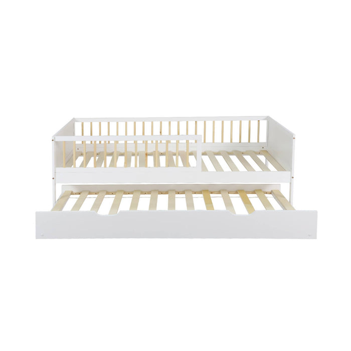 Letto per bambini 190 cm in pino naturale con rete a doghe e cassetto,