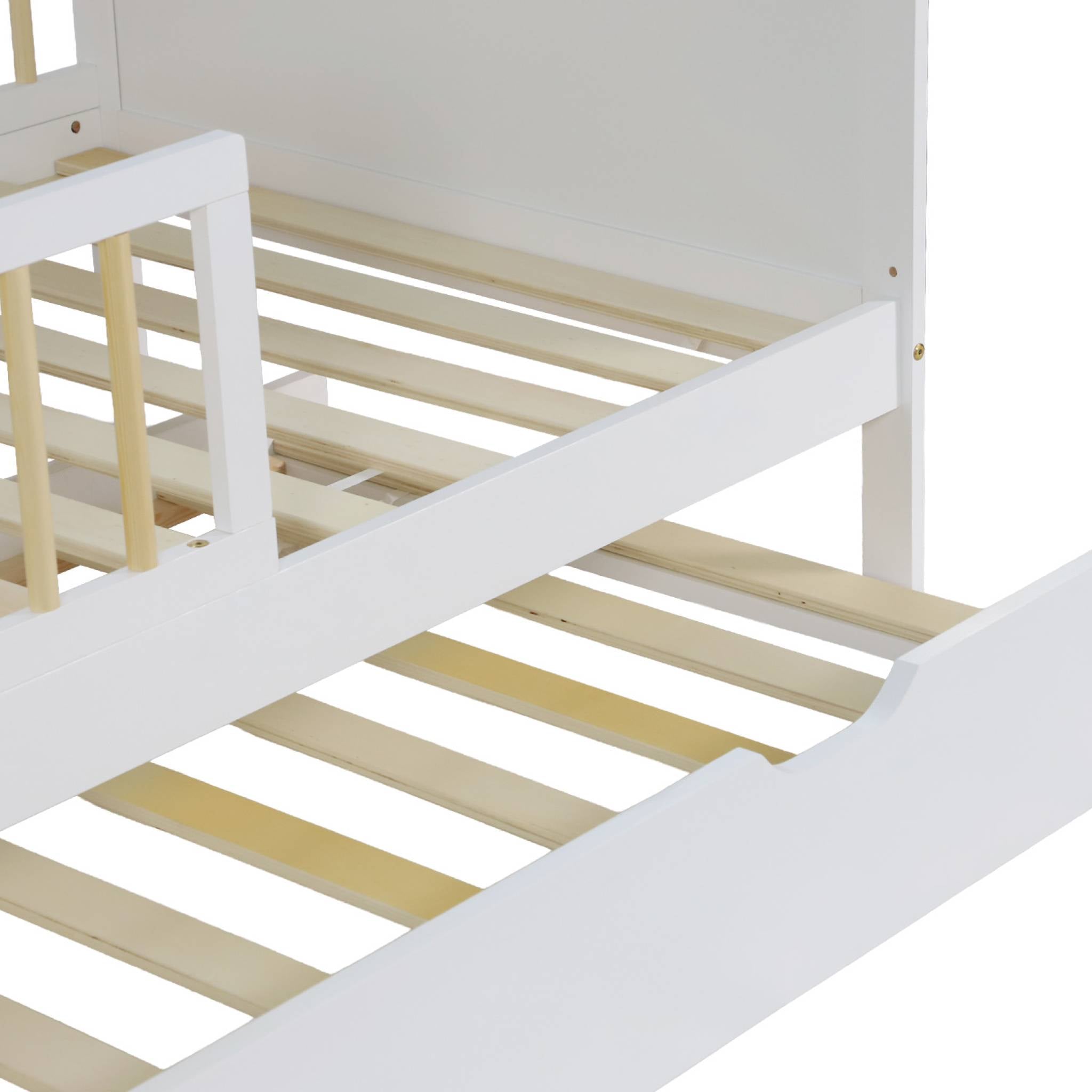 Letto per bambini 190 cm in pino naturale con rete a doghe e cassetto,