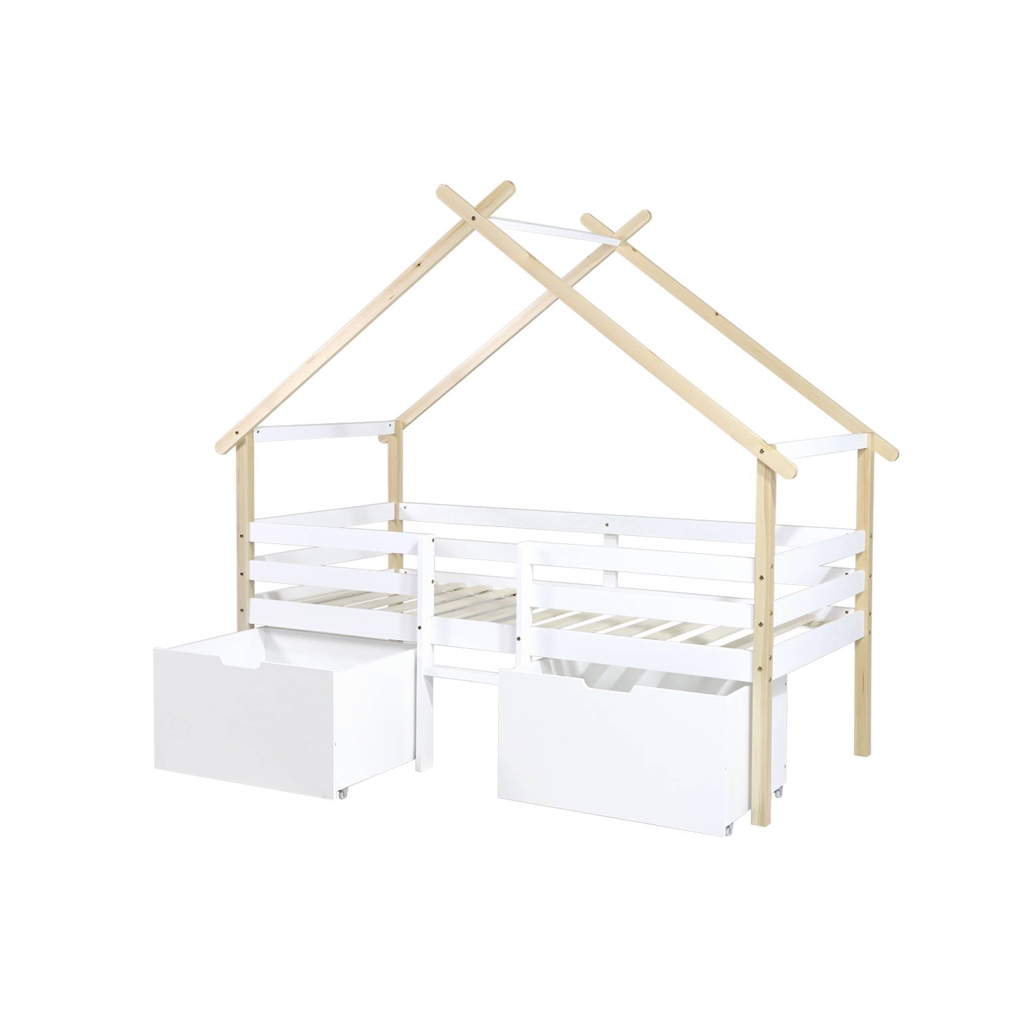 Letto per bambini 90 x 190 cm in legno di pino con rete a doghe