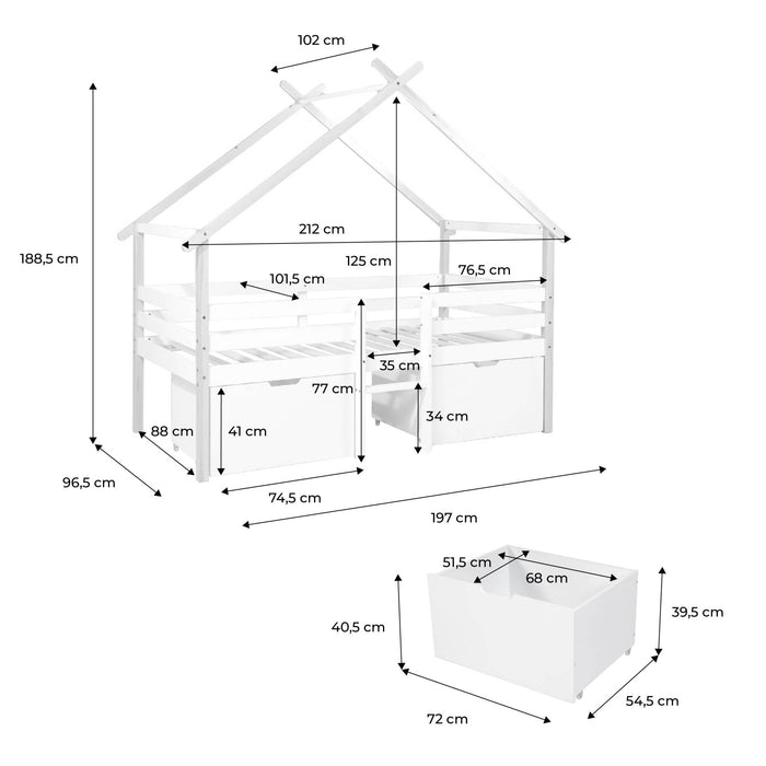 Letto per bambini 90 x 190 cm in legno di pino con rete a doghe