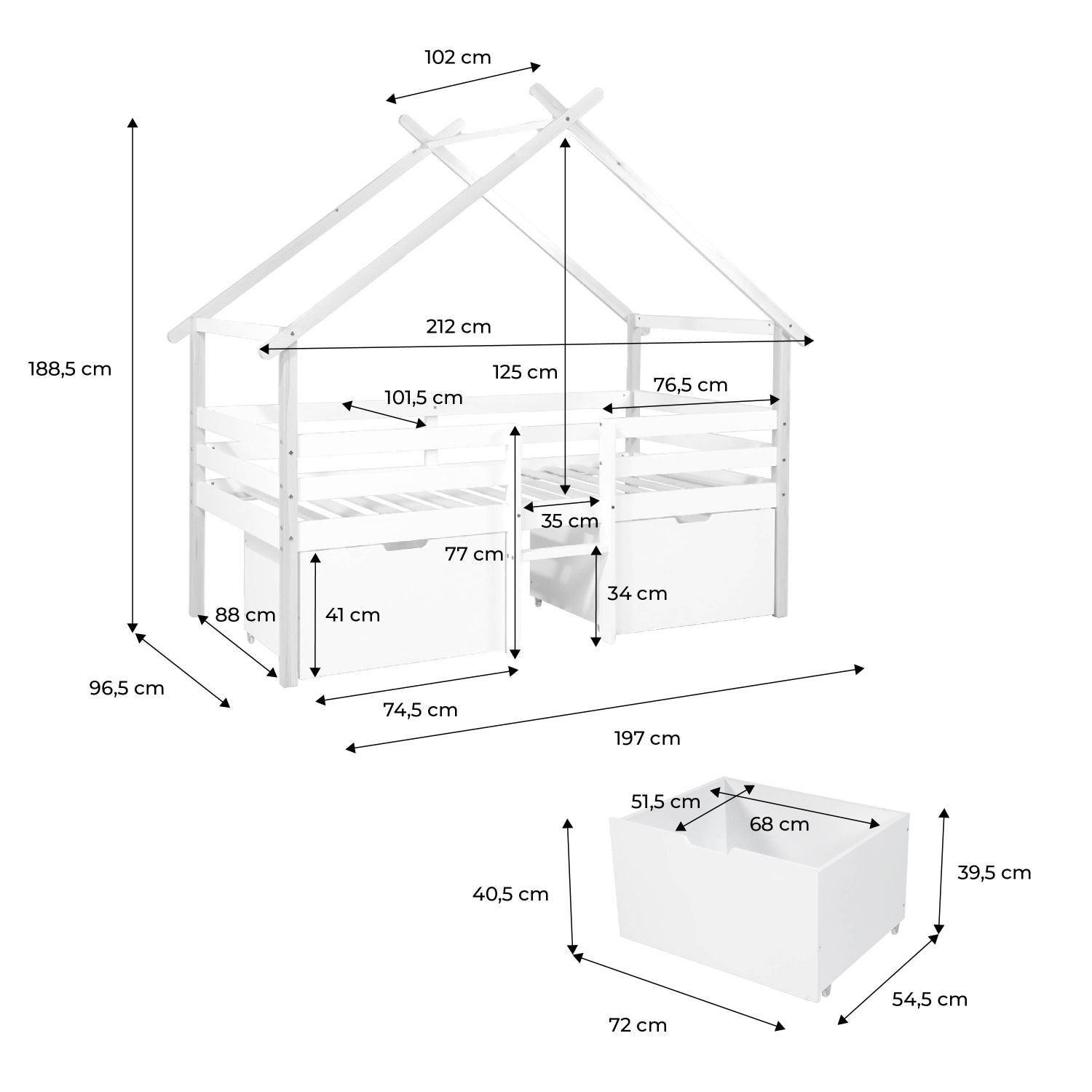 Letto per bambini 90 x 190 cm in legno di pino con rete a doghe