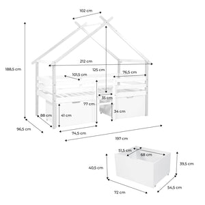 Letto per bambini 90 x 190 cm in legno di pino con rete a doghe