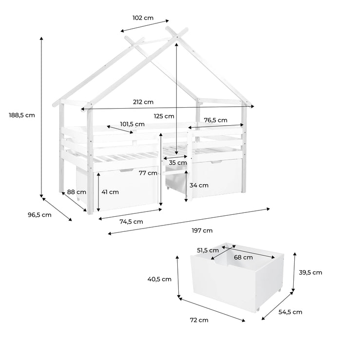 Letto per bambini 90 x 190 cm in legno di pino con rete a doghe