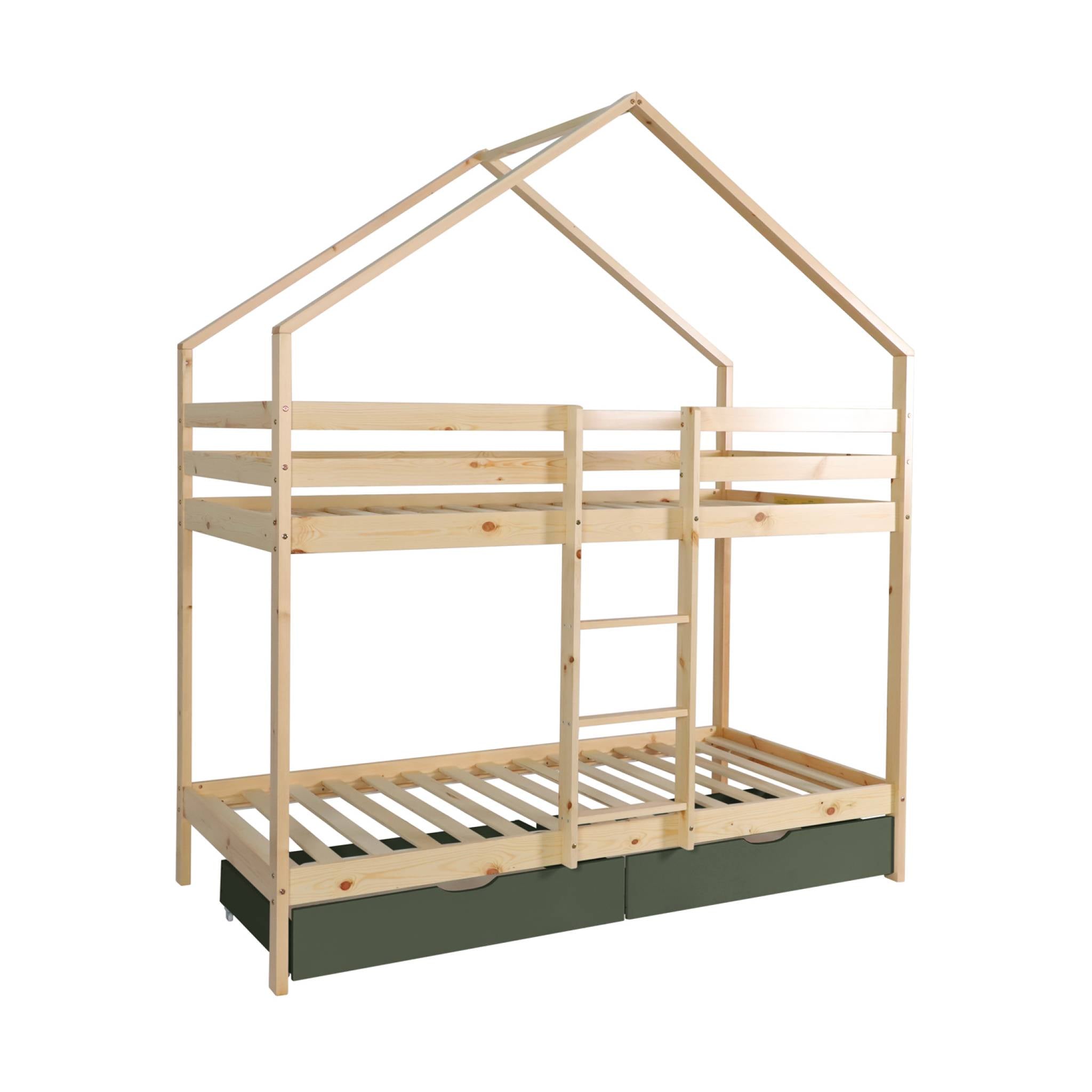 Letto a castello per bambini cabina 190 cm pino naturale con cassetti,