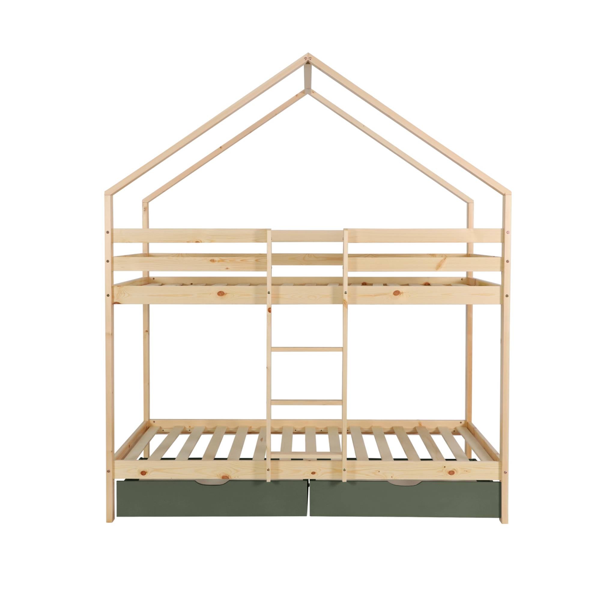 Letto a castello per bambini cabina 190 cm pino naturale con cassetti,