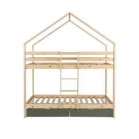 Letto a castello per bambini cabina 190 cm pino naturale con cassetti,
