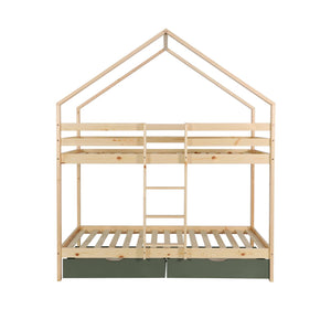 Letto a castello per bambini cabina 190 cm pino naturale con cassetti,