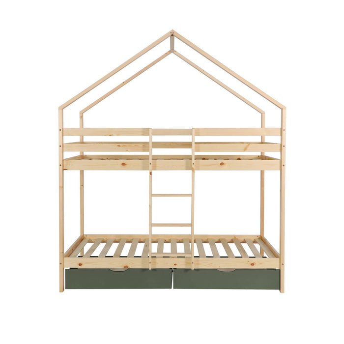 Letto a castello per bambini cabina 190 cm pino naturale con cassetti,