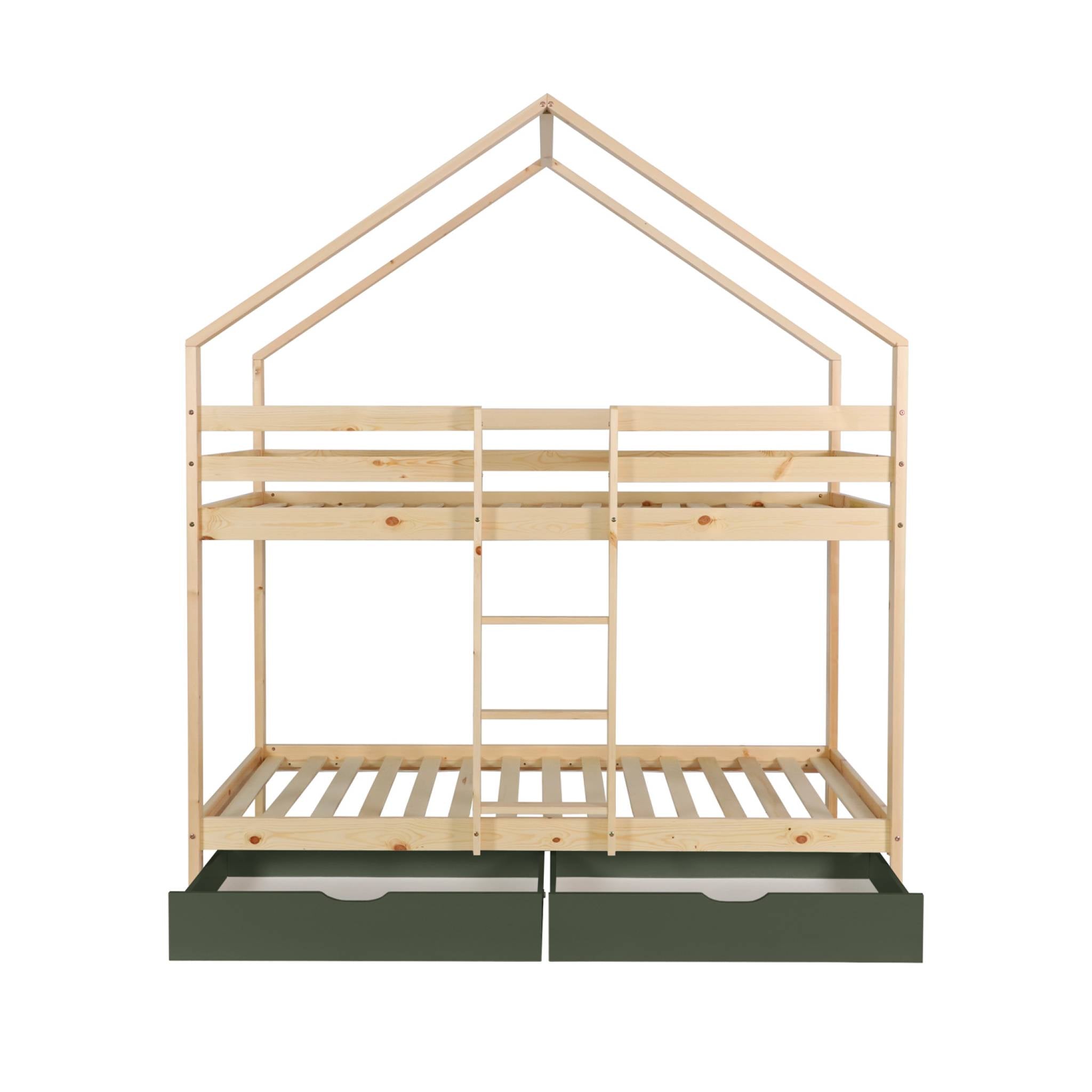 Letto a castello per bambini cabina 190 cm pino naturale con cassetti,