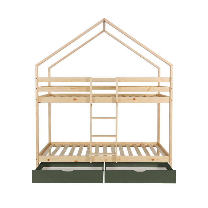 Letto a castello per bambini cabina 190 cm pino naturale con cassetti,
