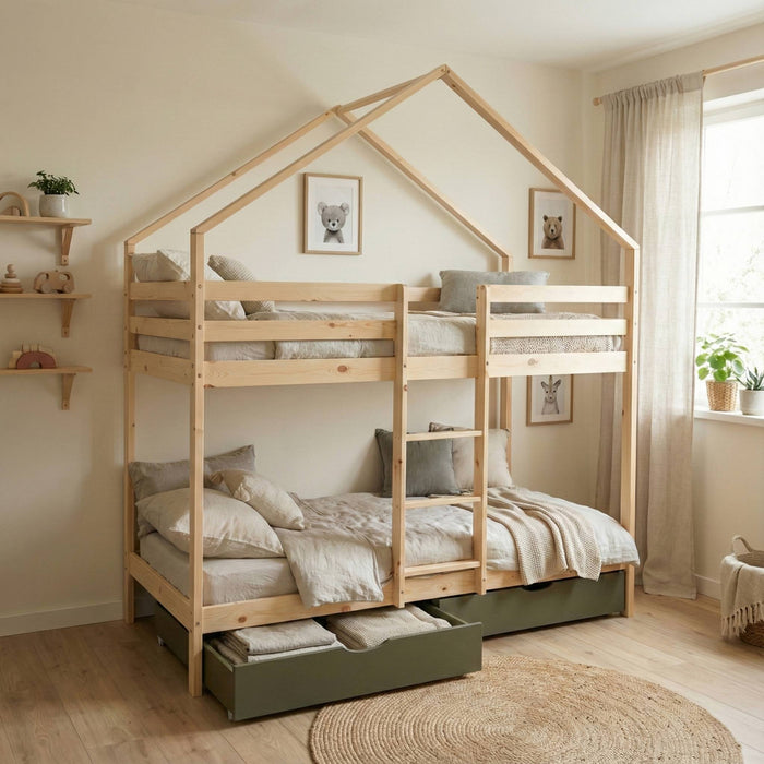 Letto a castello per bambini cabina 190 cm pino naturale con cassetti,