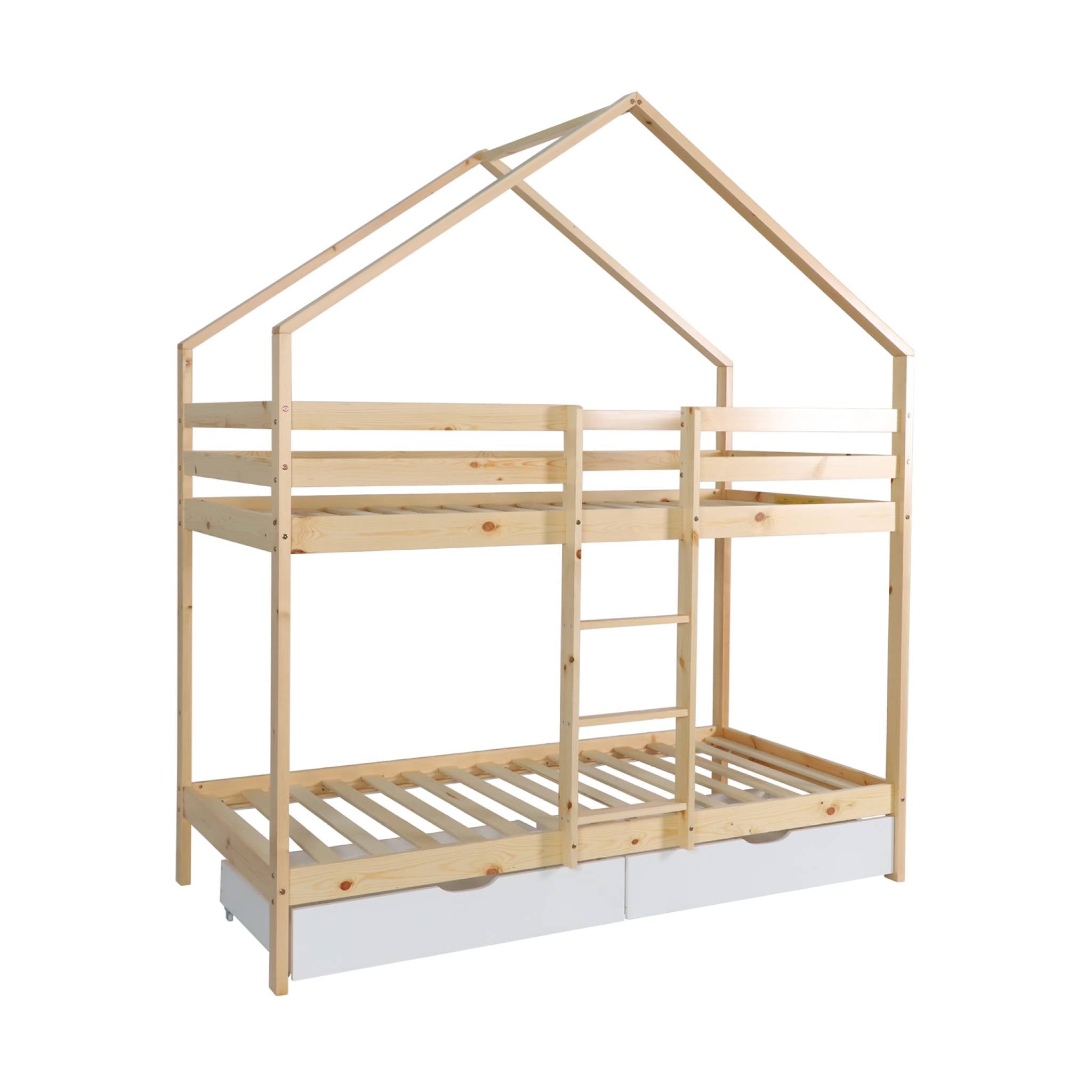Letto a castello per bambini cabina 190 cm pino naturale con cassetti,