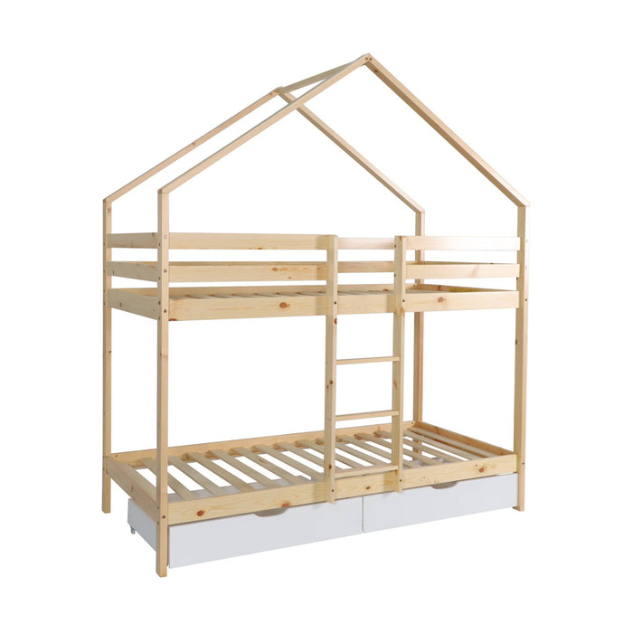 Letto a castello per bambini cabina 190 cm pino naturale con cassetti,
