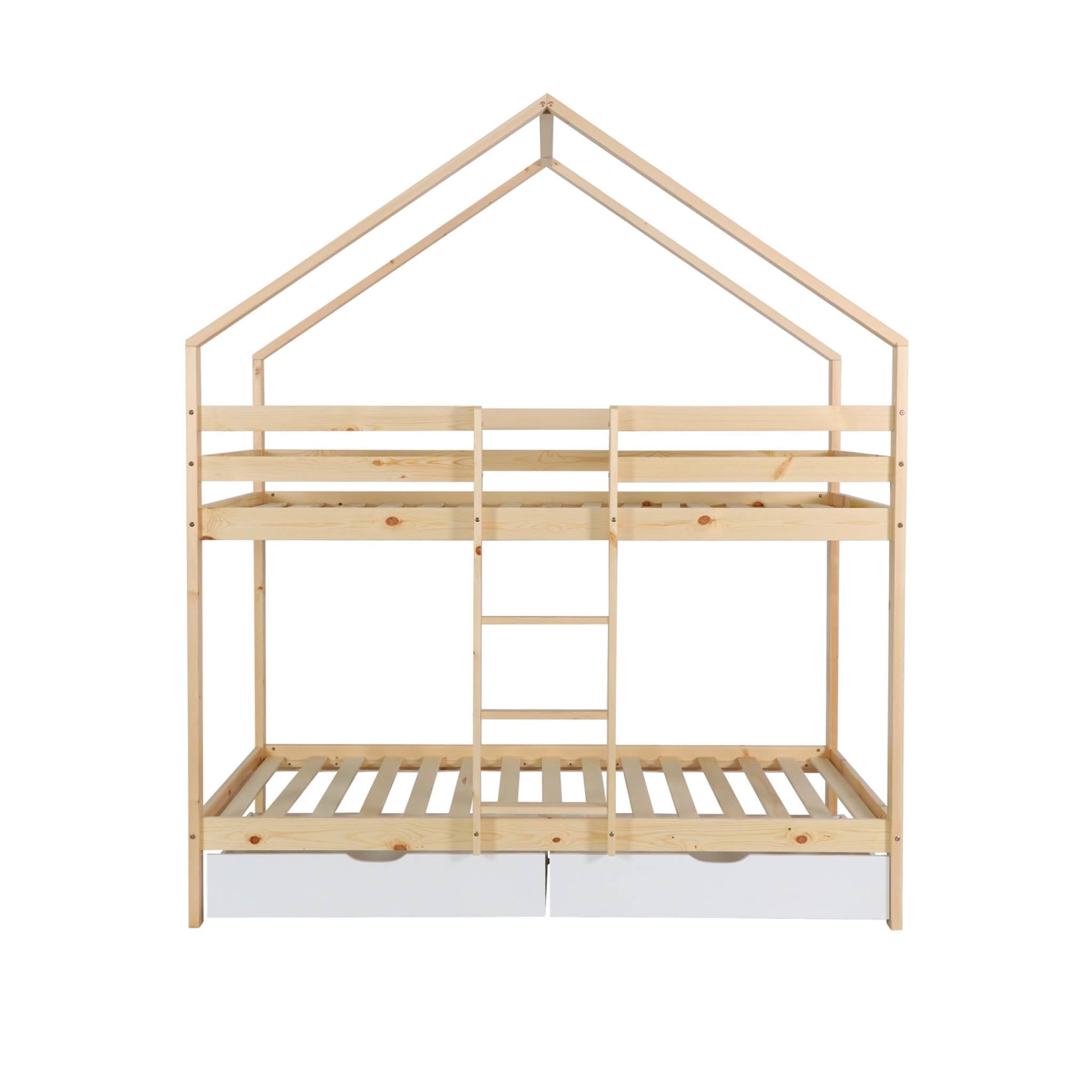 Letto a castello per bambini cabina 190 cm pino naturale con cassetti,
