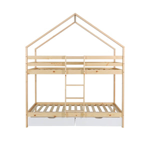 Letto a castello per bambini cabina 190 cm pino naturale con cassetti,