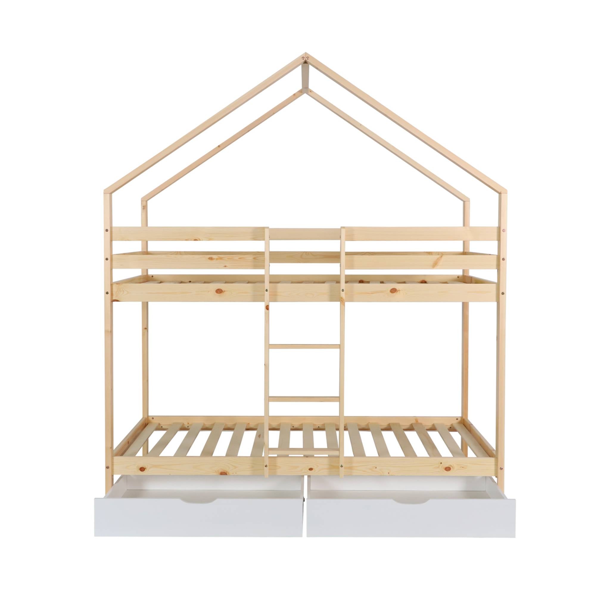 Letto a castello per bambini cabina 190 cm pino naturale con cassetti,