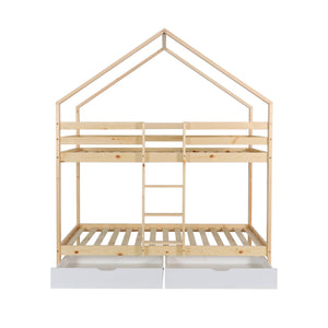 Letto a castello per bambini cabina 190 cm pino naturale con cassetti,