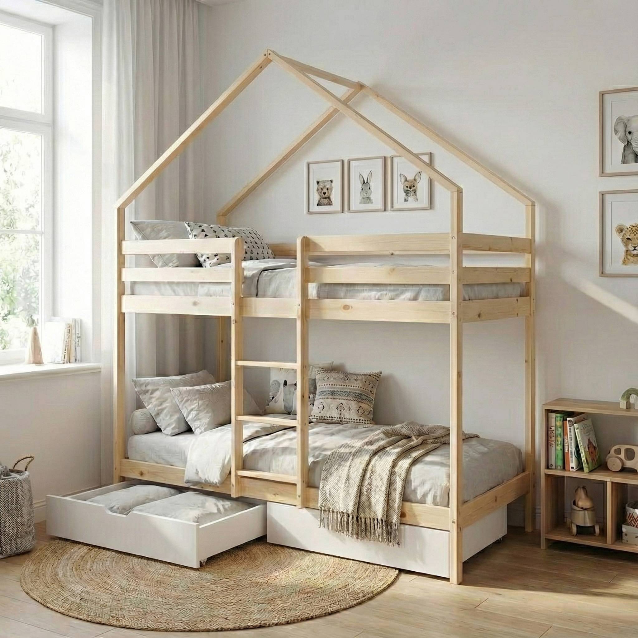 Letto a castello per bambini cabina 190 cm pino naturale con cassetti,