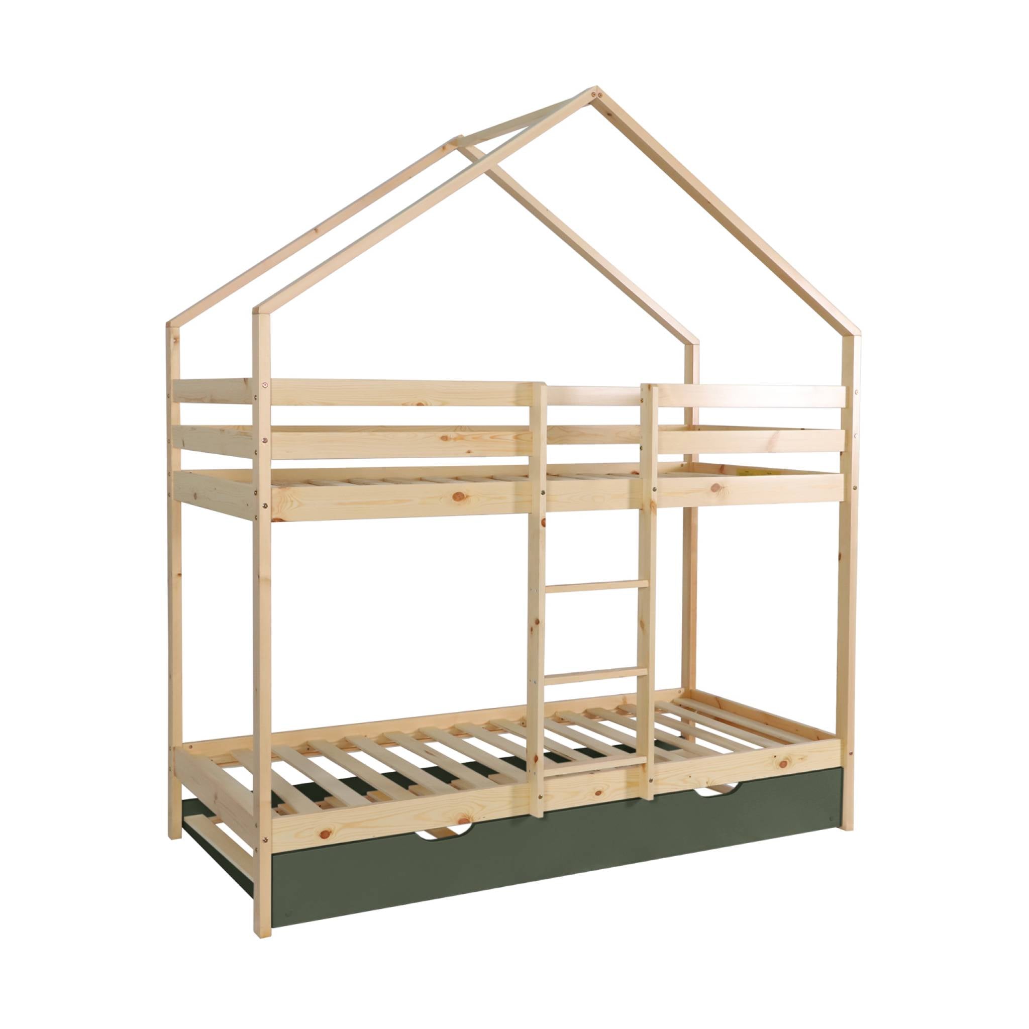 Letto a castello per bambini cabina 190 cm pino naturale con cassetto,