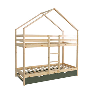 Letto a castello per bambini cabina 190 cm pino naturale con cassetto,